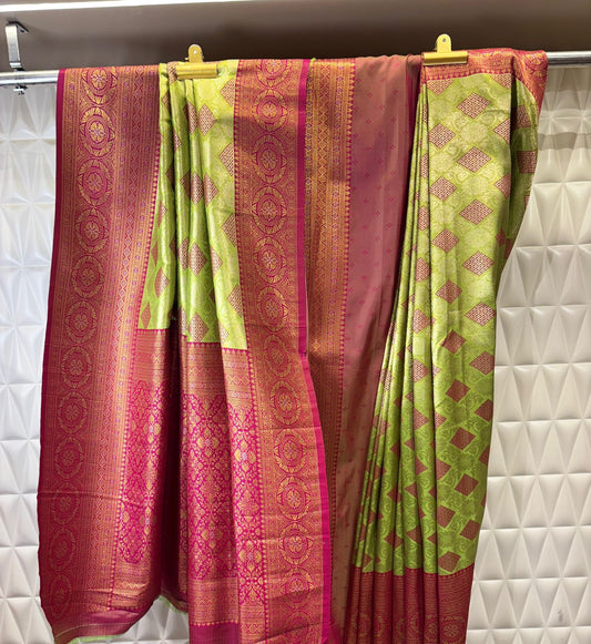 Elegant Magenta & Parrot Green Art Silk Saree with Gold Weaving