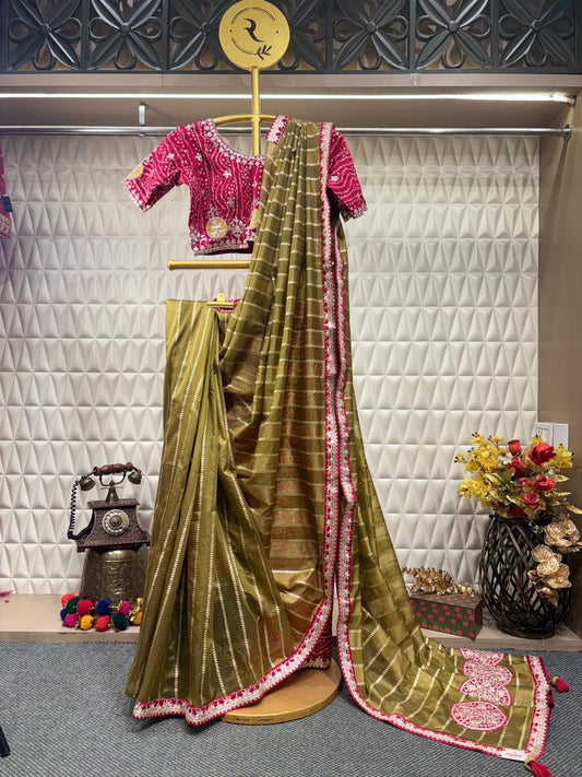 Graceful Green & Red Embroidered Candy Organza Unstitched Blouse