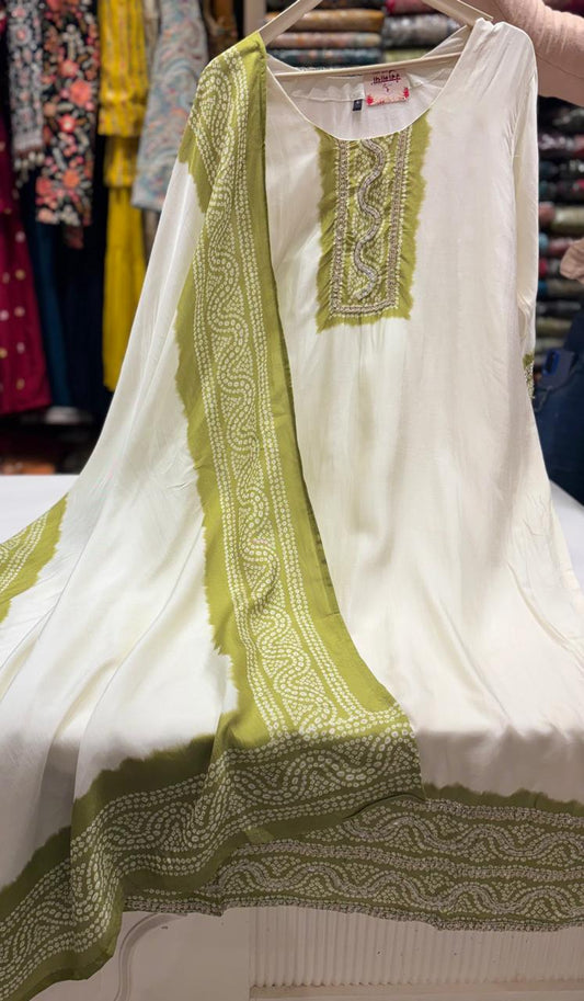 Off-White Hand-Embroidered Cotton Silk Stitched Suit Set