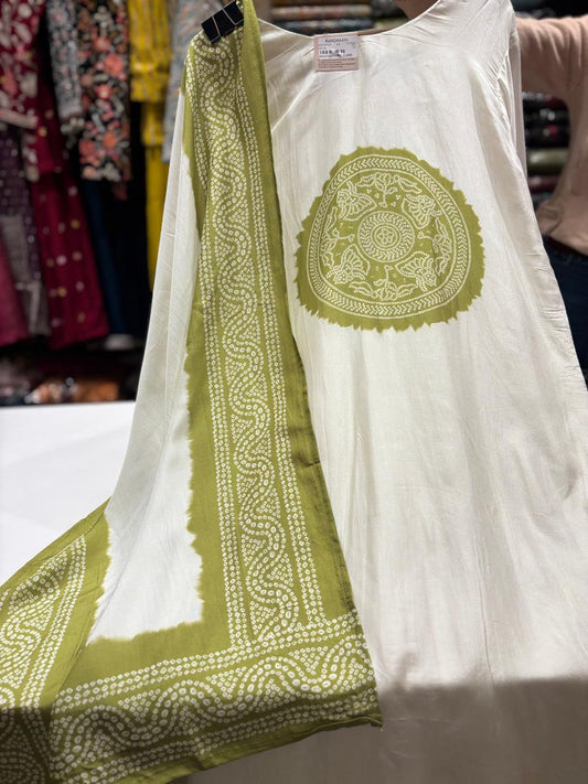 Off-White Hand-Embroidered Cotton Silk Stitched Suit Set