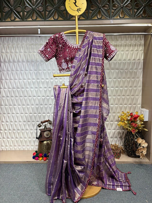 Mehroon & Purple Hand-Embroidered Candy Organza Stitched Blouse