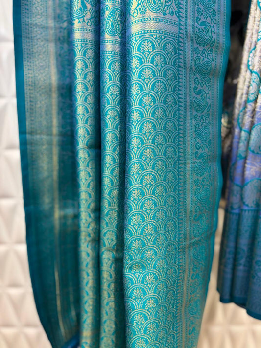 Elegance that transcends time – this blue art silk saree
