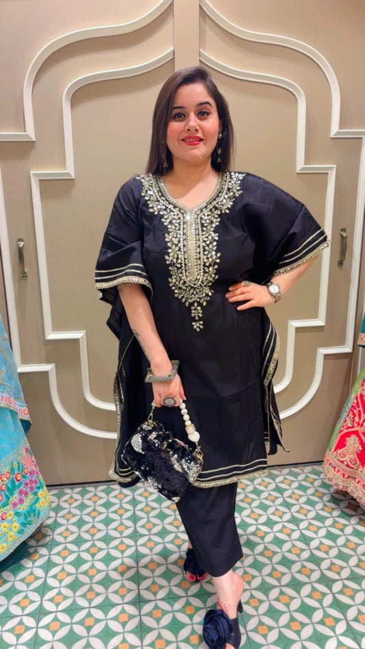 Elegant Kaaftan set with all gota patti hand work on the neck line,