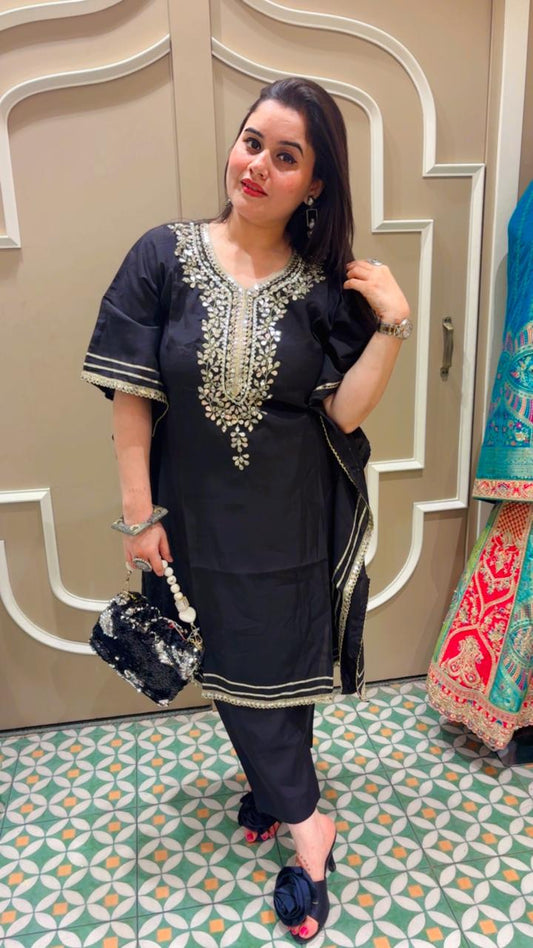 Elegant Kaaftan set with all gota patti hand work on the neck line,