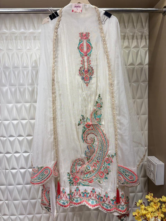 Soft organza suit set with work all over the shirt