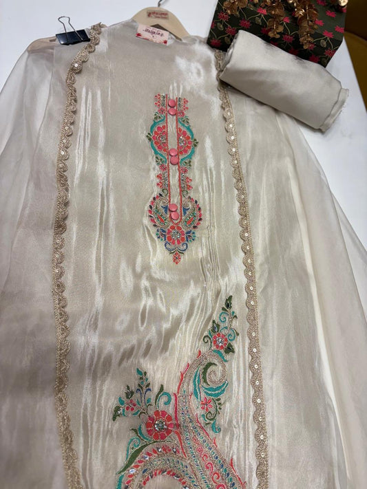 Soft organza suit set with work all over the shirt