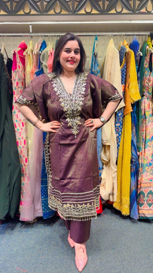 Elegant Kaaftan set with all gota patti hand work on the neck line