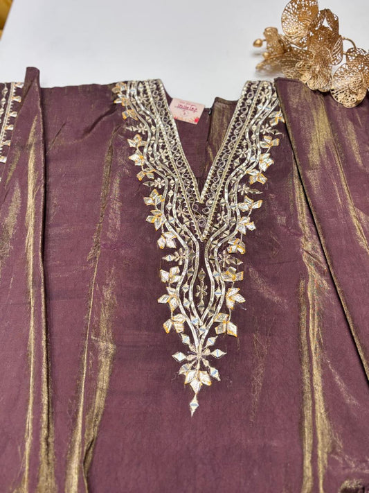 Elegant Kaaftan set with all gota patti hand work on the neck line