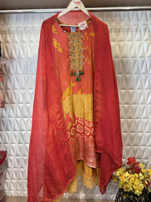 Elevate your style with this vibrant orange ready-made suit set.