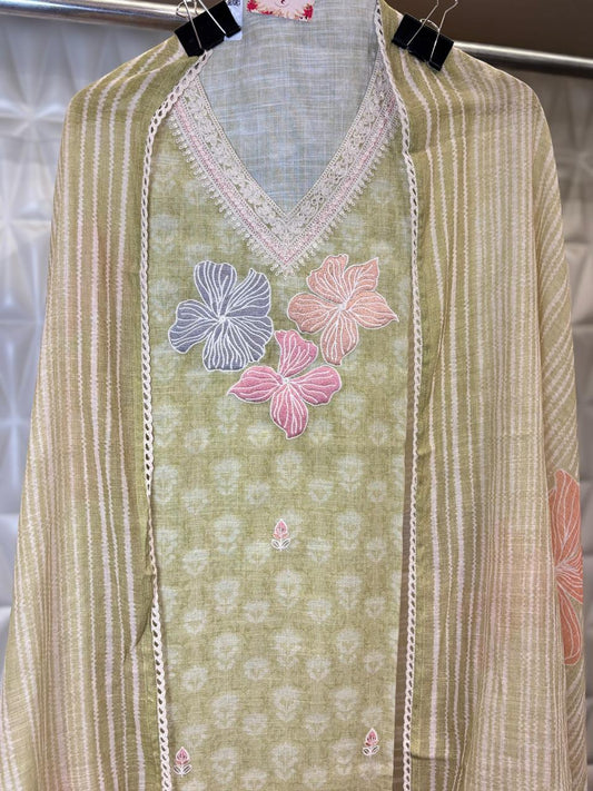 Embrace the elegance of summer with this Pista green colored cotton