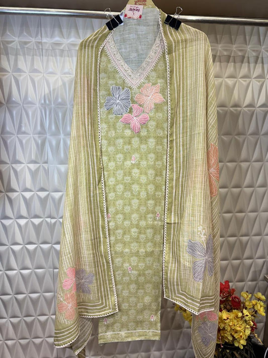 Embrace the elegance of summer with this Pista green colored cotton