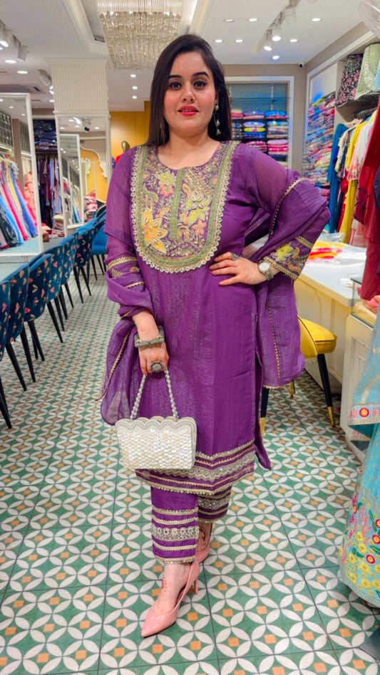 Elevate your style with this vibrant Lavender ready-made suit set