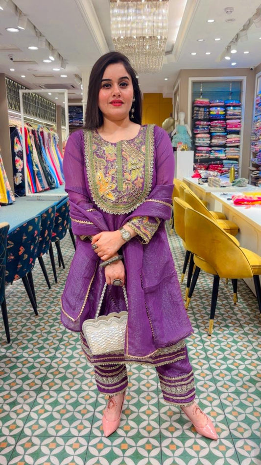 Elevate your style with this vibrant Lavender ready-made suit set