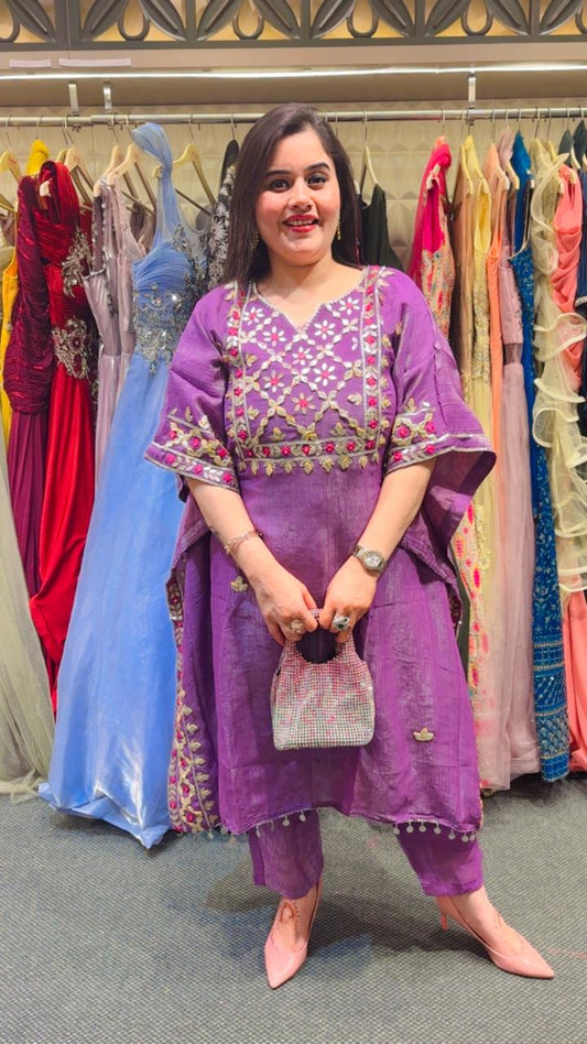 Elegant Kaaftan set with all gota patti hand work on the neck line