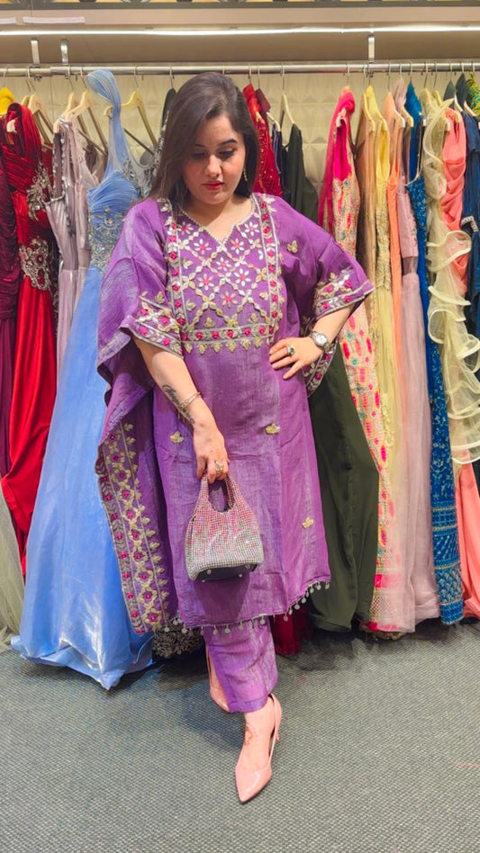 Elegant Kaaftan set with all gota patti hand work on the neck line