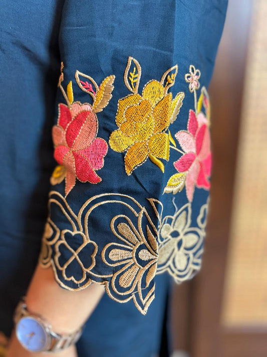 Elegant Co-ord set with all Resham cut work on sleeves & hem