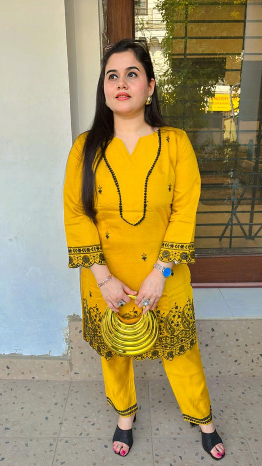 Elegant Co-ord set with all Resham cut work on sleeves & hem