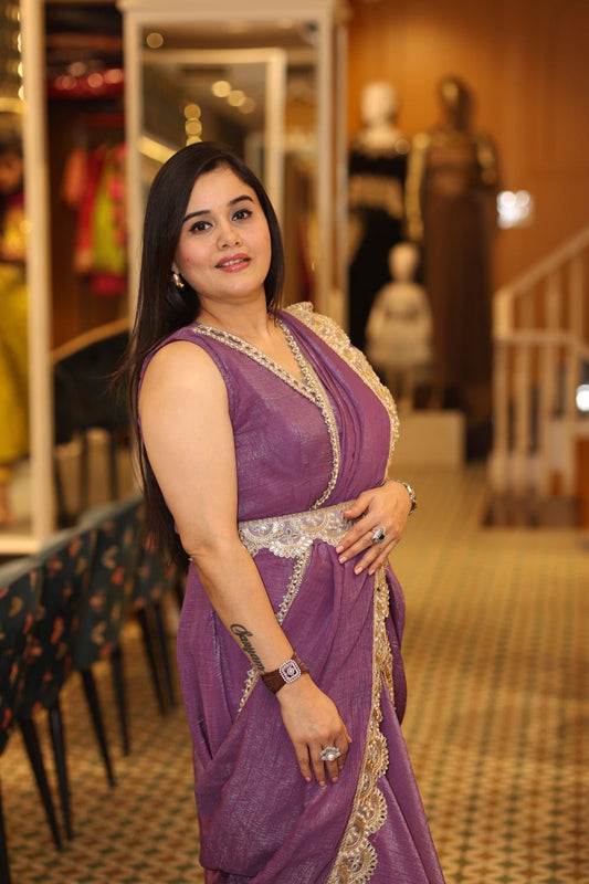 Elegant Indo western drape saree with all pearl and gora work border