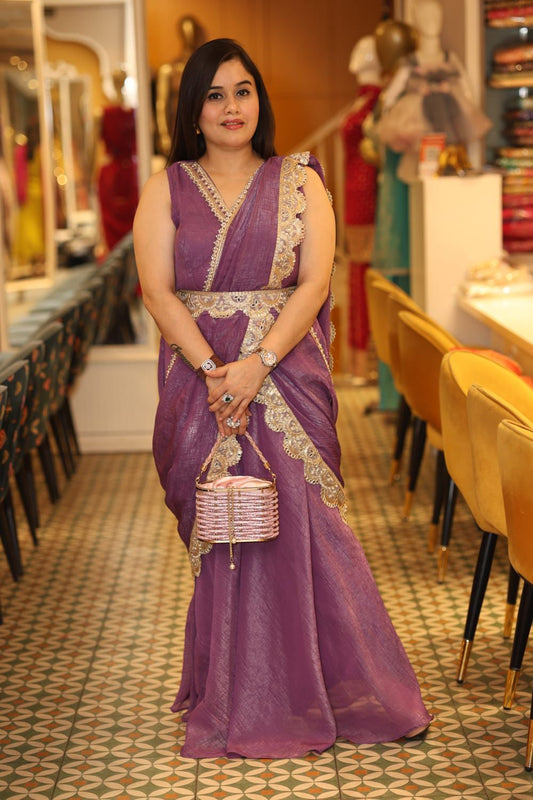 Elegant Indo western drape saree with all pearl and gora work border