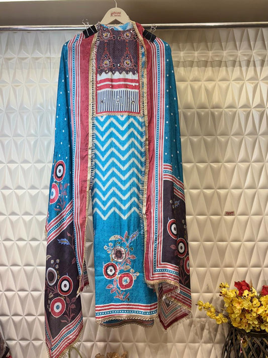 Embrace summer in style with this Muslin printed suit set