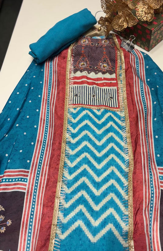 Embrace summer in style with this Muslin printed suit set