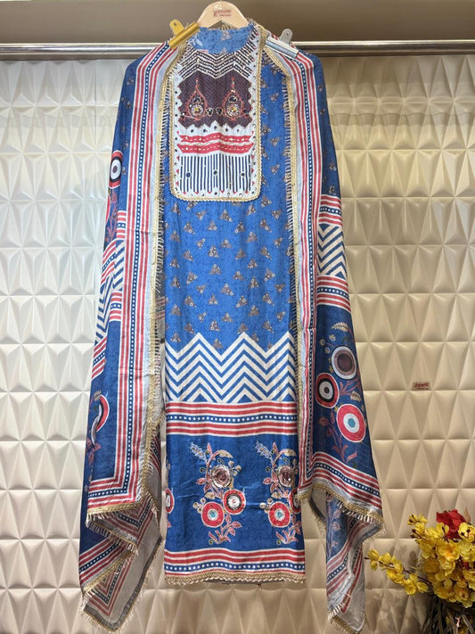 Embrace summer in style with this Muslin printed suit set