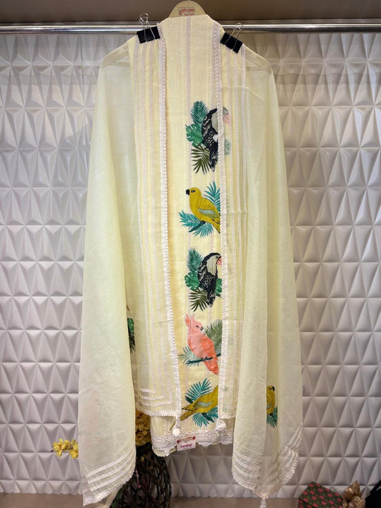 Embrace elegance with this Kota Doria yellow suit