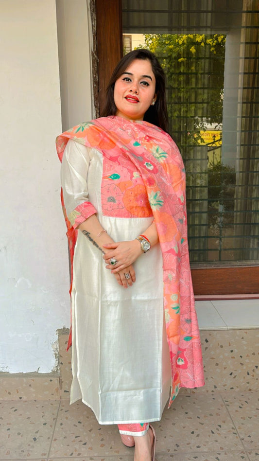 Elevate your style with this mehndi green ready-made suit set.