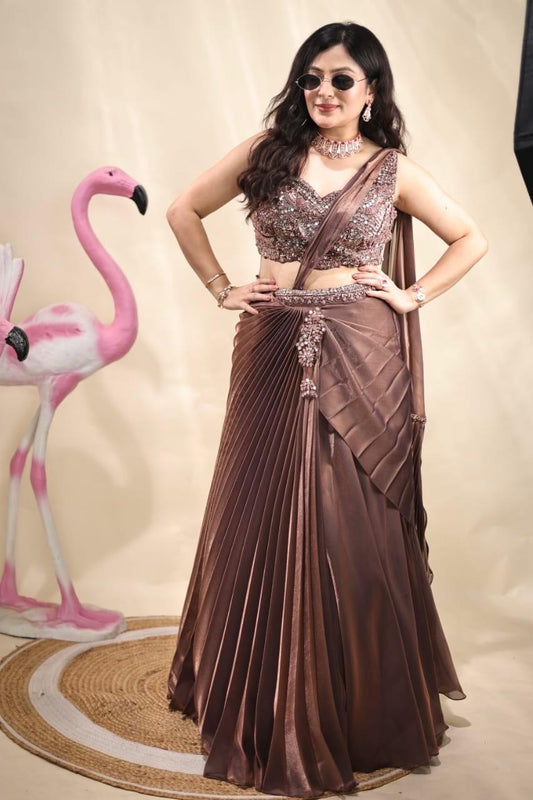 Stylish pleated skirt & crop top on organza tissue fabric