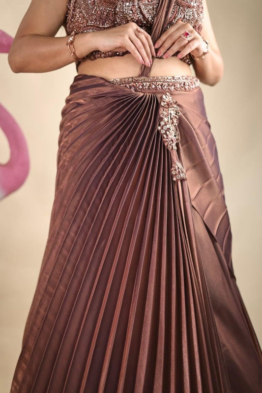 Stylish pleated skirt & crop top on organza tissue fabric