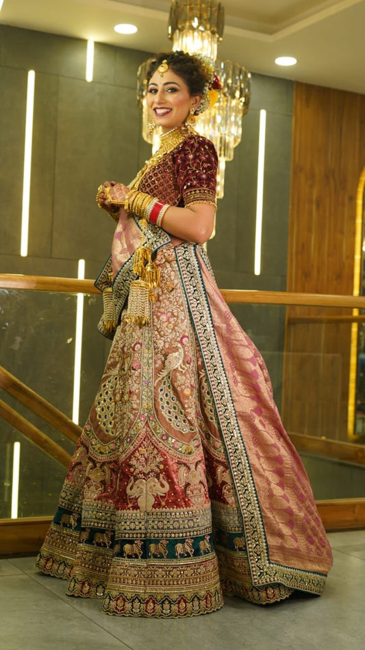Elegant Tri-Color Bridal Lehenga – A timeless blend of tradition and style
