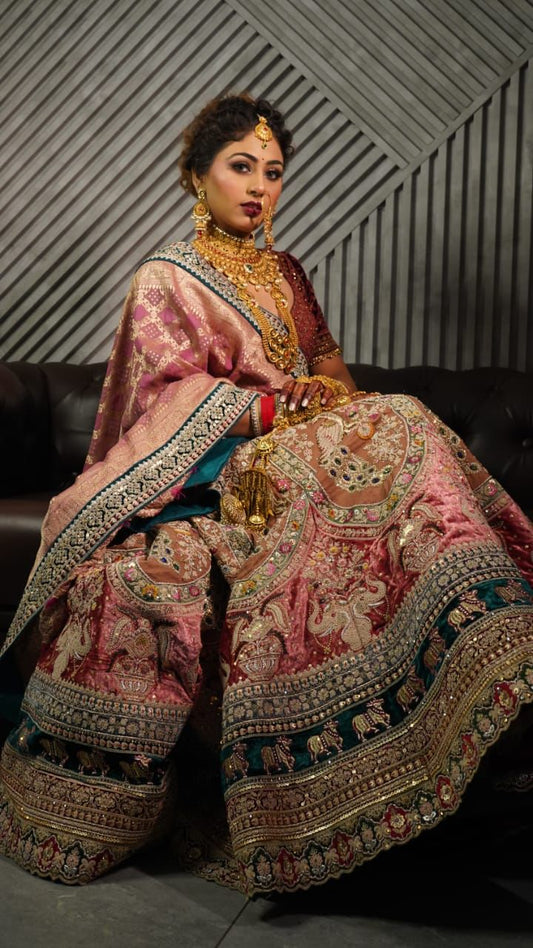 Elegant Tri-Color Bridal Lehenga – A timeless blend of tradition and style