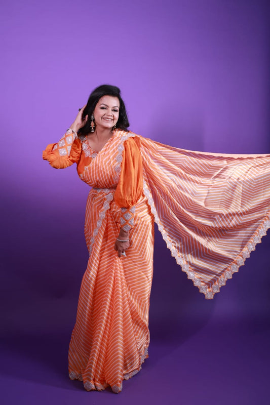 Slay in your next party with this classy Organza saree beautifully hand embroidered