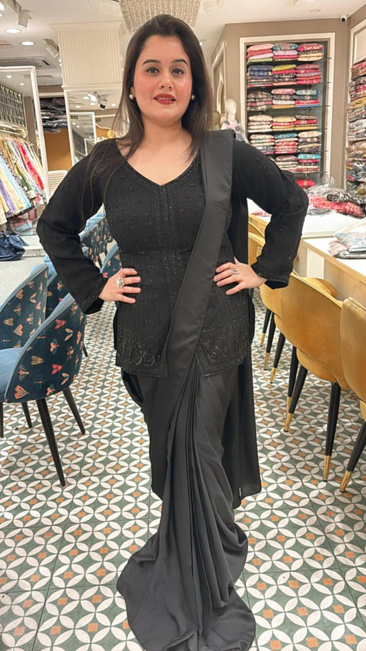 Elegant Indowestern saree with Cut Dana, pearl & sequin embroidery