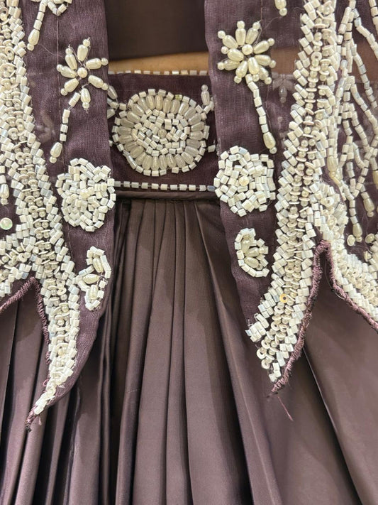 Elegant Indowestern dress with cape graced with Cut Dana & pearl embroidery