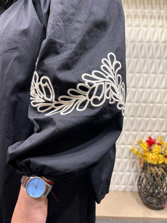 Very elegant Co-ord set with all resham work on collar , pants & sleeves.