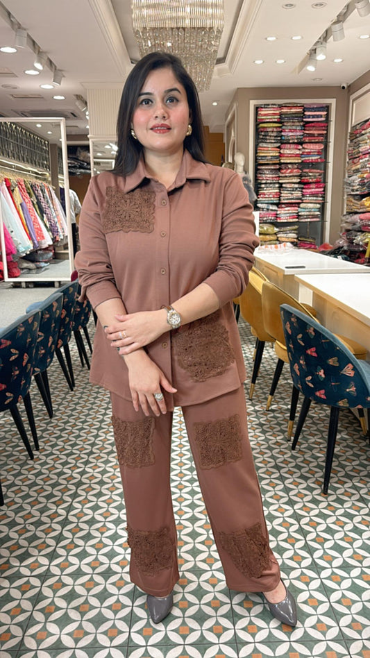 Gorgeous Co-ord set with crochet cut work embellishments