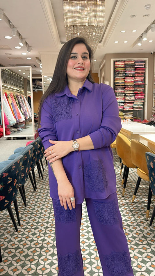 Gorgeous Co-ord set with crochet cut work embellishments