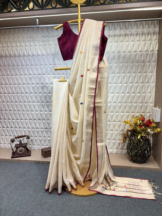 Breathe in elegance – Cotton tissue saree with hand brush painting