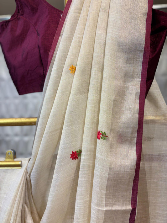 Breathe in elegance – Cotton tissue saree with hand brush painting