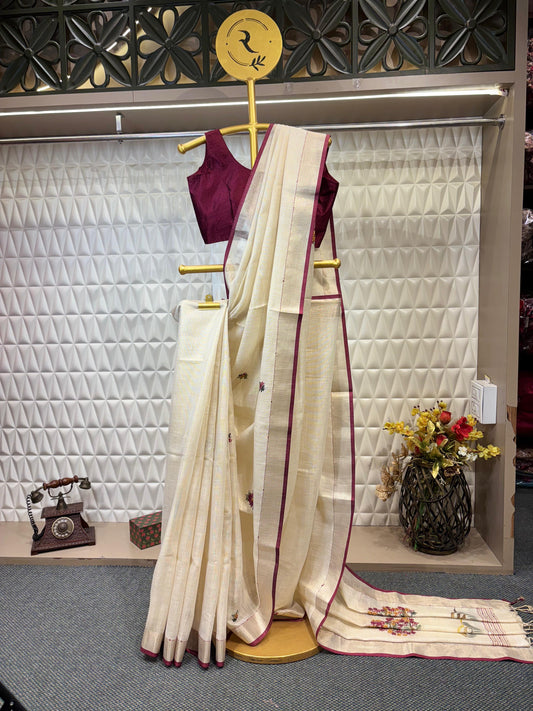 Breathe in elegance – Cotton tissue saree with hand brush painting