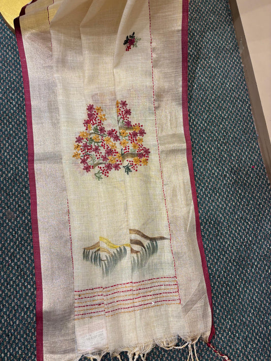 Breathe in elegance – Cotton tissue saree with hand brush painting