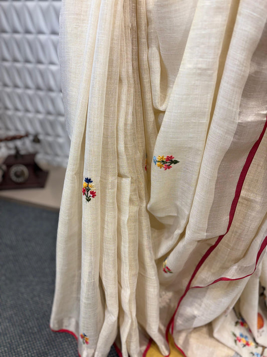 Breathe in elegance – Cotton tissue saree with hand brush painting