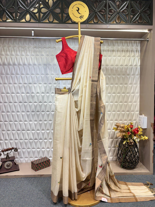 Breathe in elegance – Cotton tissue saree with hand brush painting