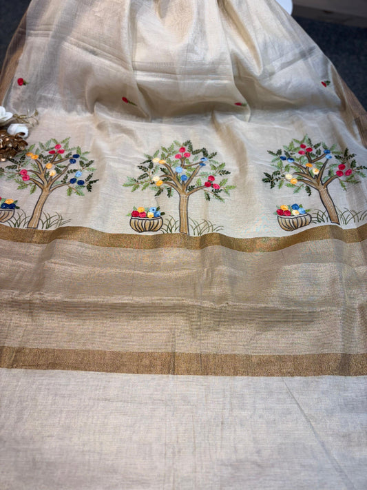 Breathe in elegance – Cotton tissue saree with hand brush painting