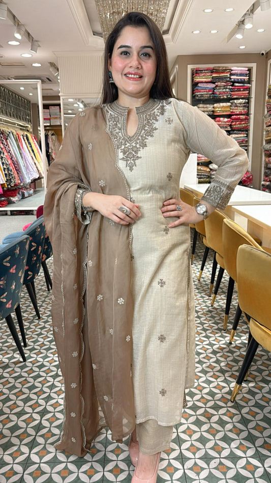 Delicate Resham embroidery on breathable Khadi