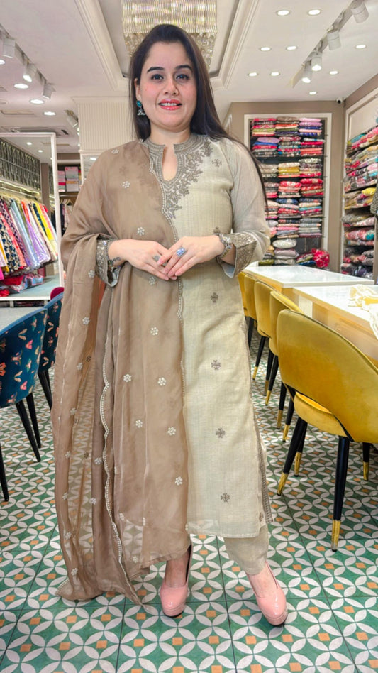 Delicate Resham embroidery on breathable Khadi