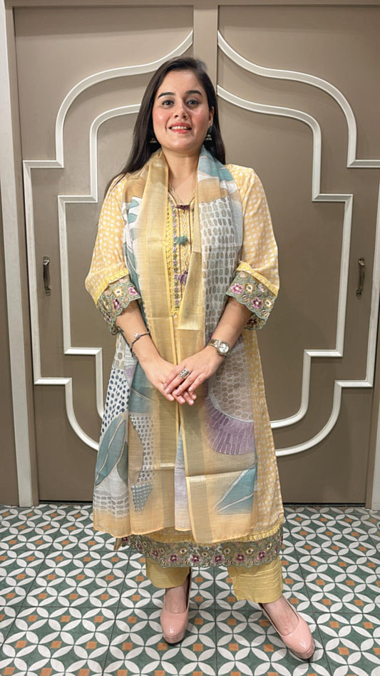 Elegance in every detail — this yekkiw & multi cotton muslin suit