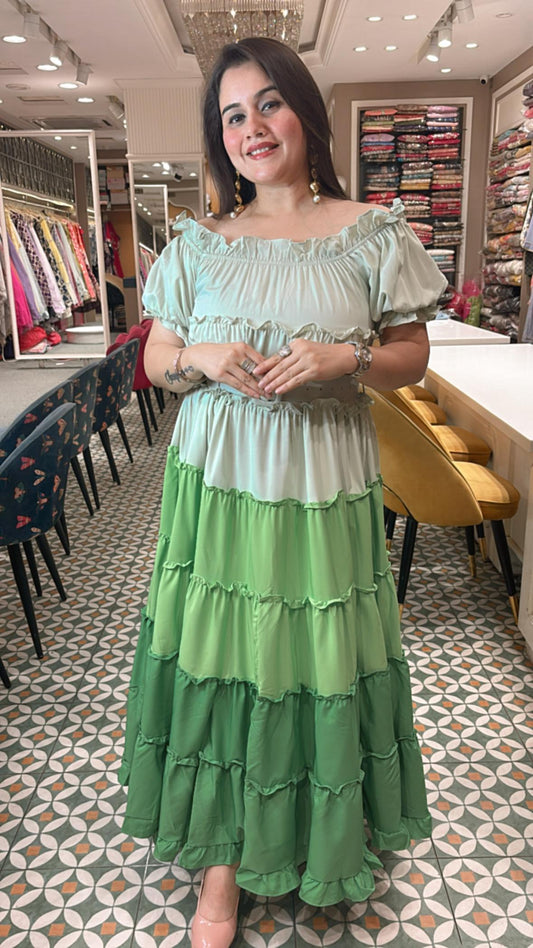 Frill Dress - Green Shaded