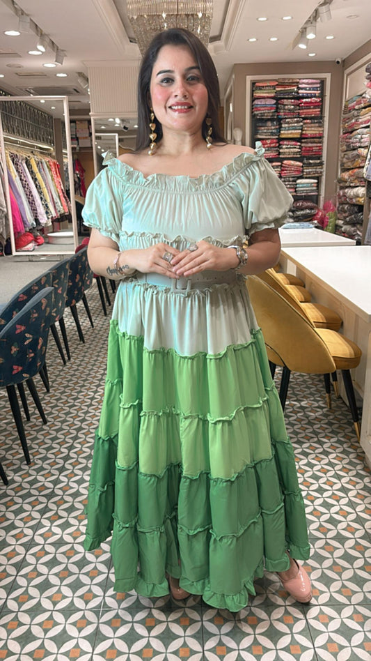 Frill Dress - Green Shaded